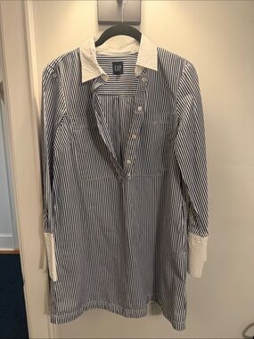 GAP Men’s Blue & White Pinstripe Button-Down Shirt with White Collar